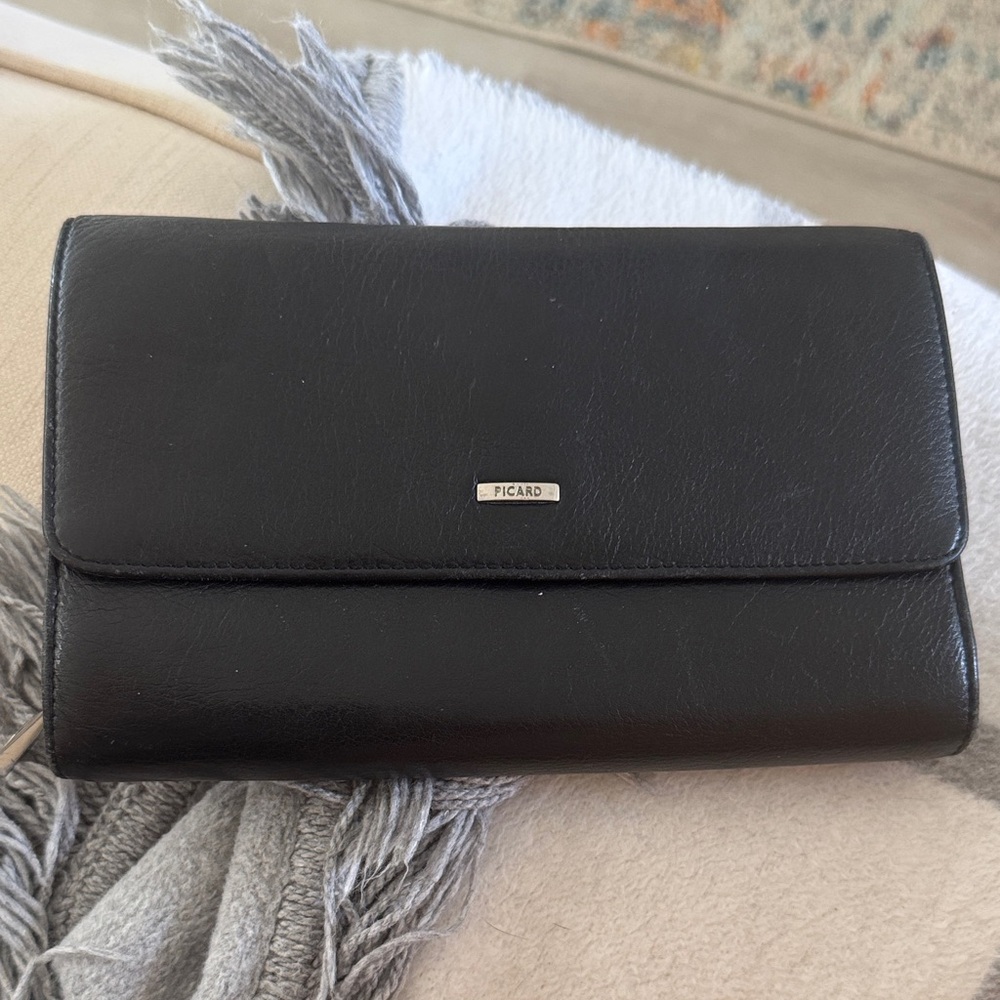 Picard Women Metal Logo Leather Wallet Purse Black